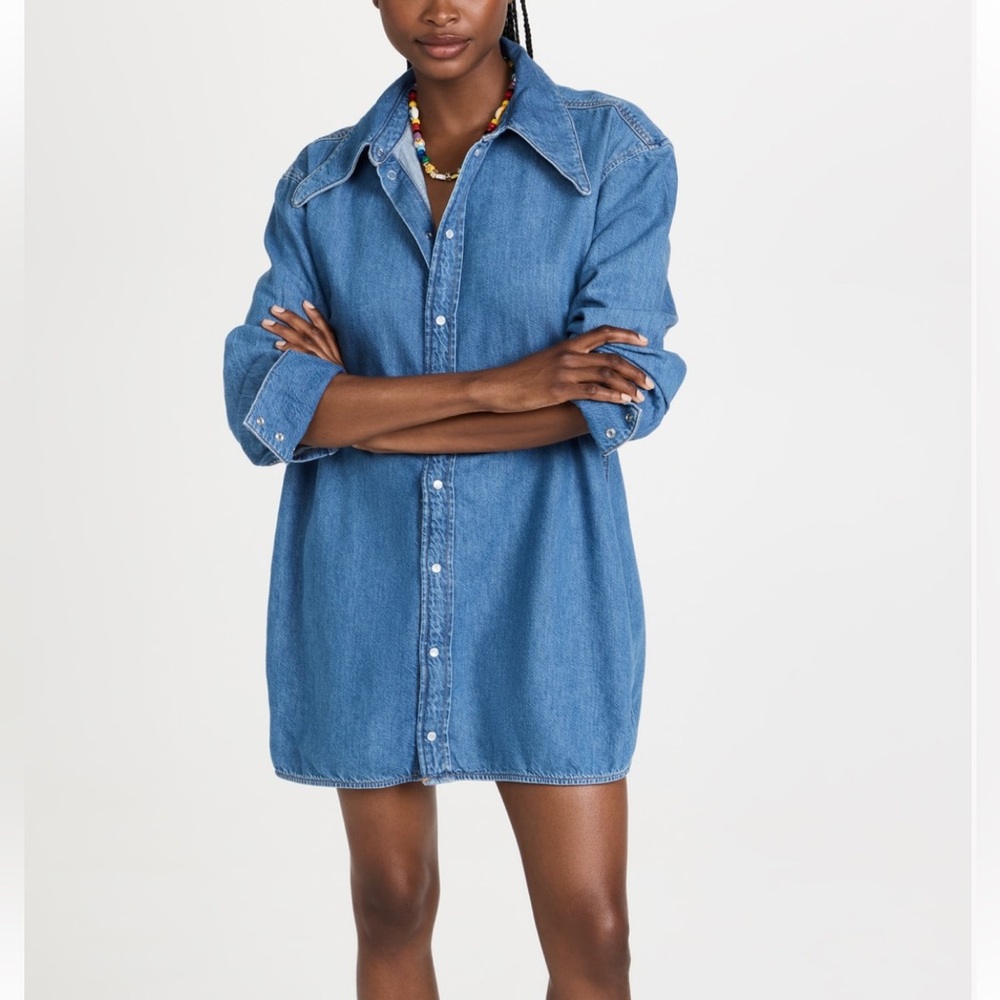 Ganni Light Denim Oversized Shirt Dress